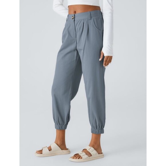 Halara Mid Rise Button Zipper Side Pocket Casual Cotton Joggers Sz Large Womens - Picture 11 of 13